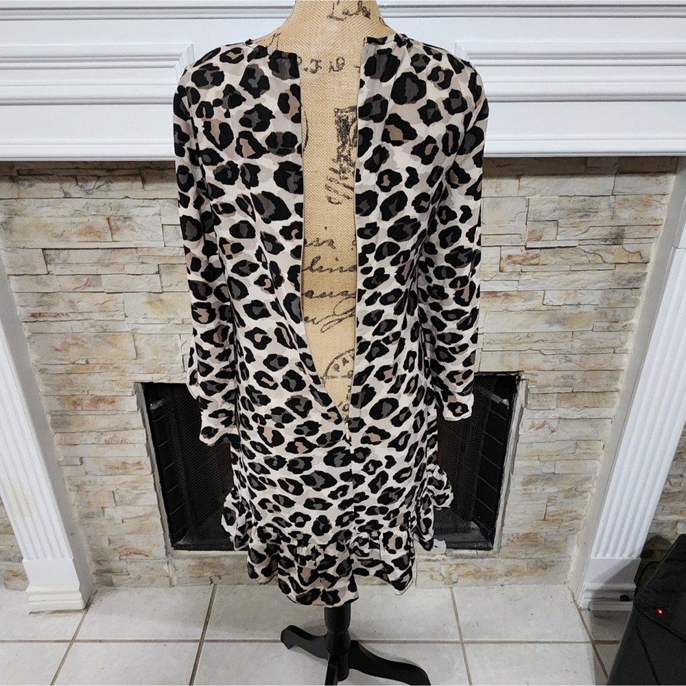 Eliza J. Leopard cheetah print long sleeve ruffle dress‎ size 4 small - Picture 6 of 8